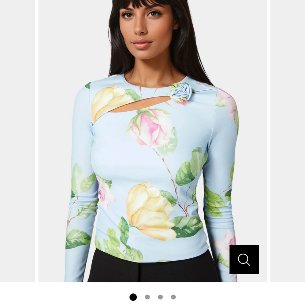 bebe Blue Floral Long Sleeve Top size Large